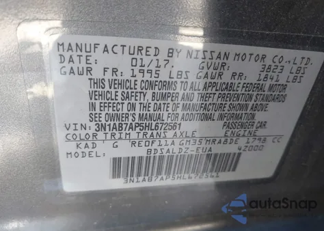 2017 Nissan Sentra S z USA, uszkodzony, nr VIN 3N1AB7AP5HL672561